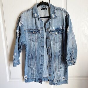 Fiore Denim Medium Wash Distressed Long Sleeve Oversized Jacket Size Small